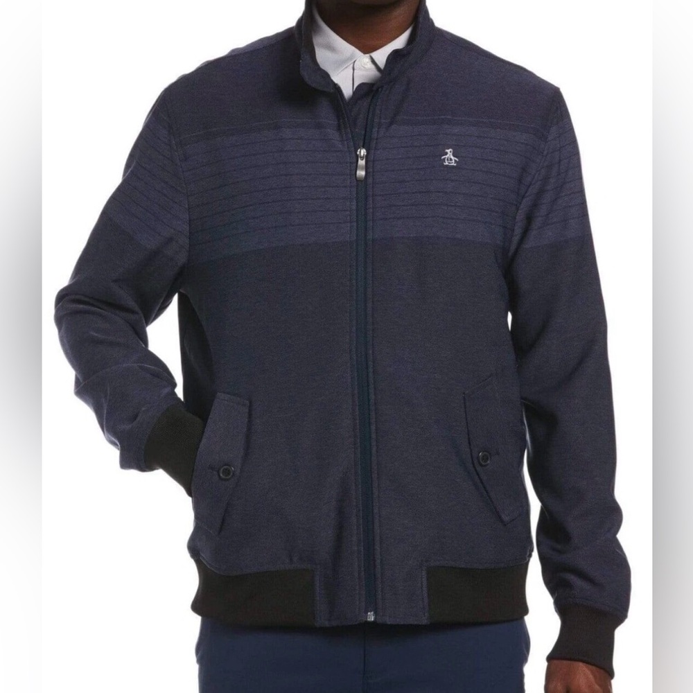 Original Penguin By Munsingwear Full Zip Dobby Golf Jacket Mens L Blue Lined
